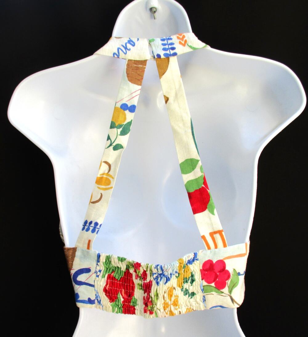 New ZARA Multicolor Novelty Summer Print Crop Halter Top Size M